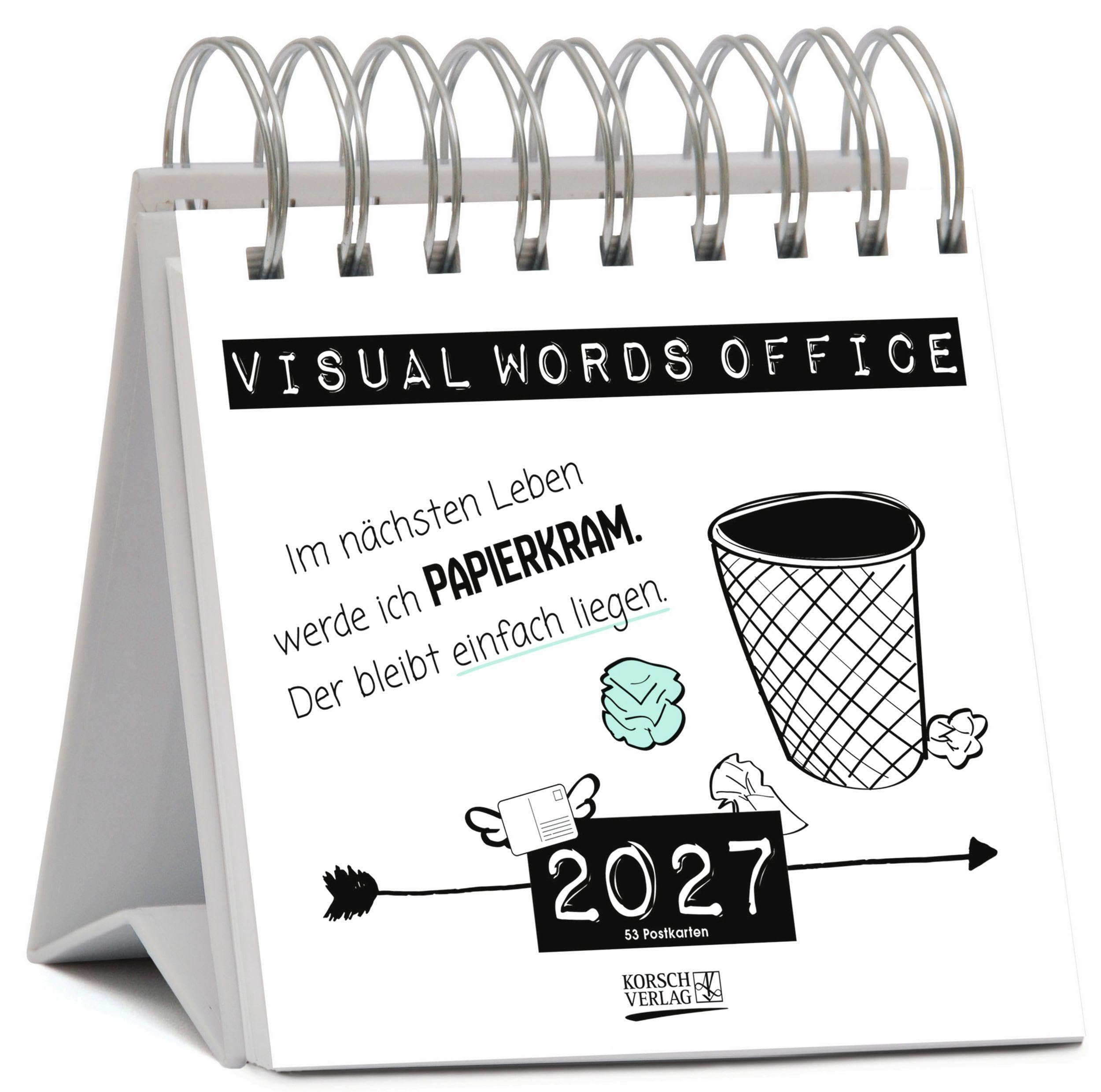 Visual Words Office 2027: Aufstellbarer Typo-Art Postkartenkalender. Jede Woche ein neuer Spruch. Hochwertiger Wochenkalender für den Schreibtisch