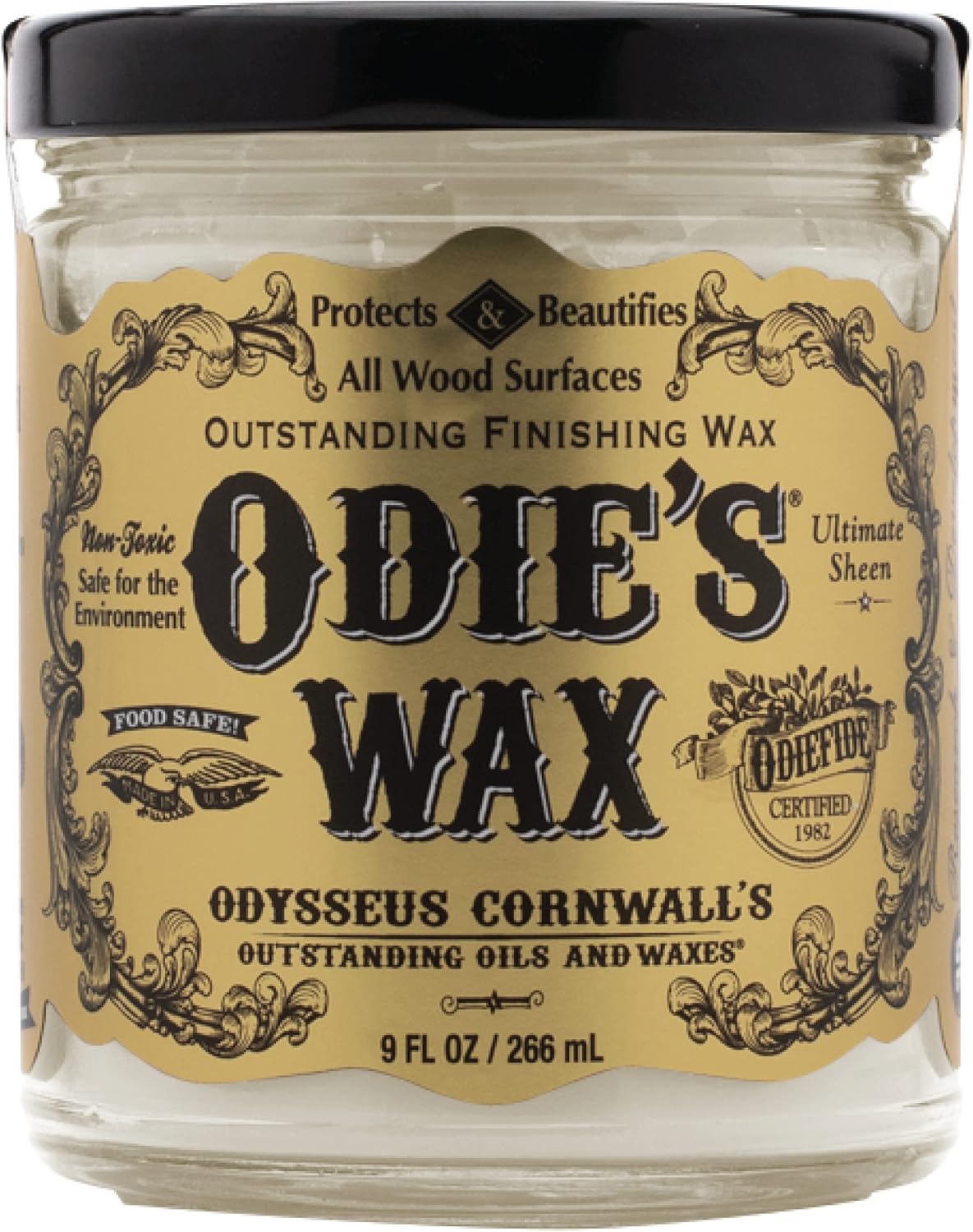 Odie’s Wax • Super Hard Wax for Wood • Works with Odie’s Oil • Odie’s Super Duper Oil and Odie’s Wood Butter for Extra Lustrous Sheen • Protection and Durability • 9 Ounce Glass Jar
