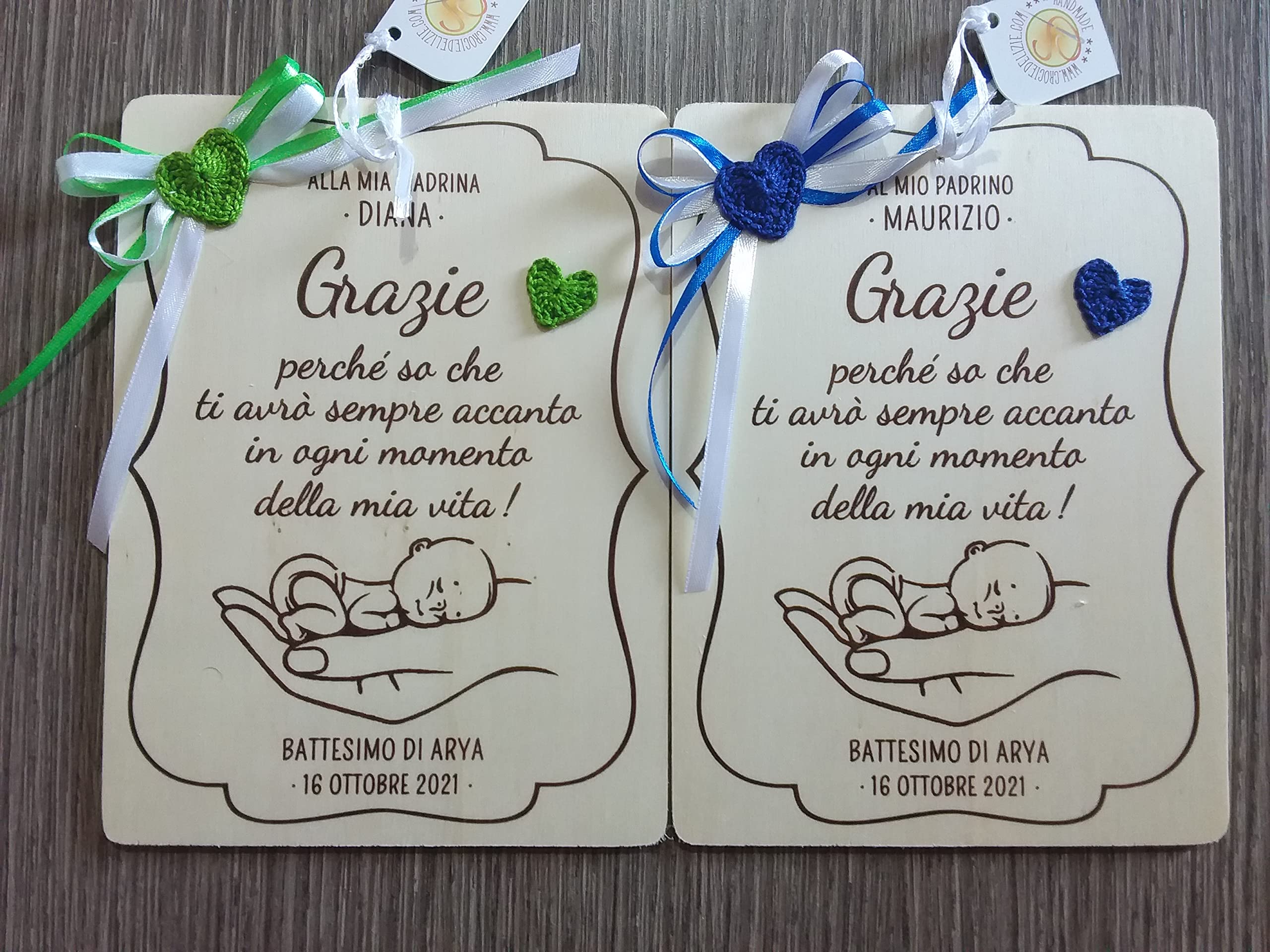 Crociedelizie, targa targhetta ricordo per madrina padrino battesimo idea regalo ringraziamento personalizzata personalizzabile nome e data completa di scatola regalo in omaggio