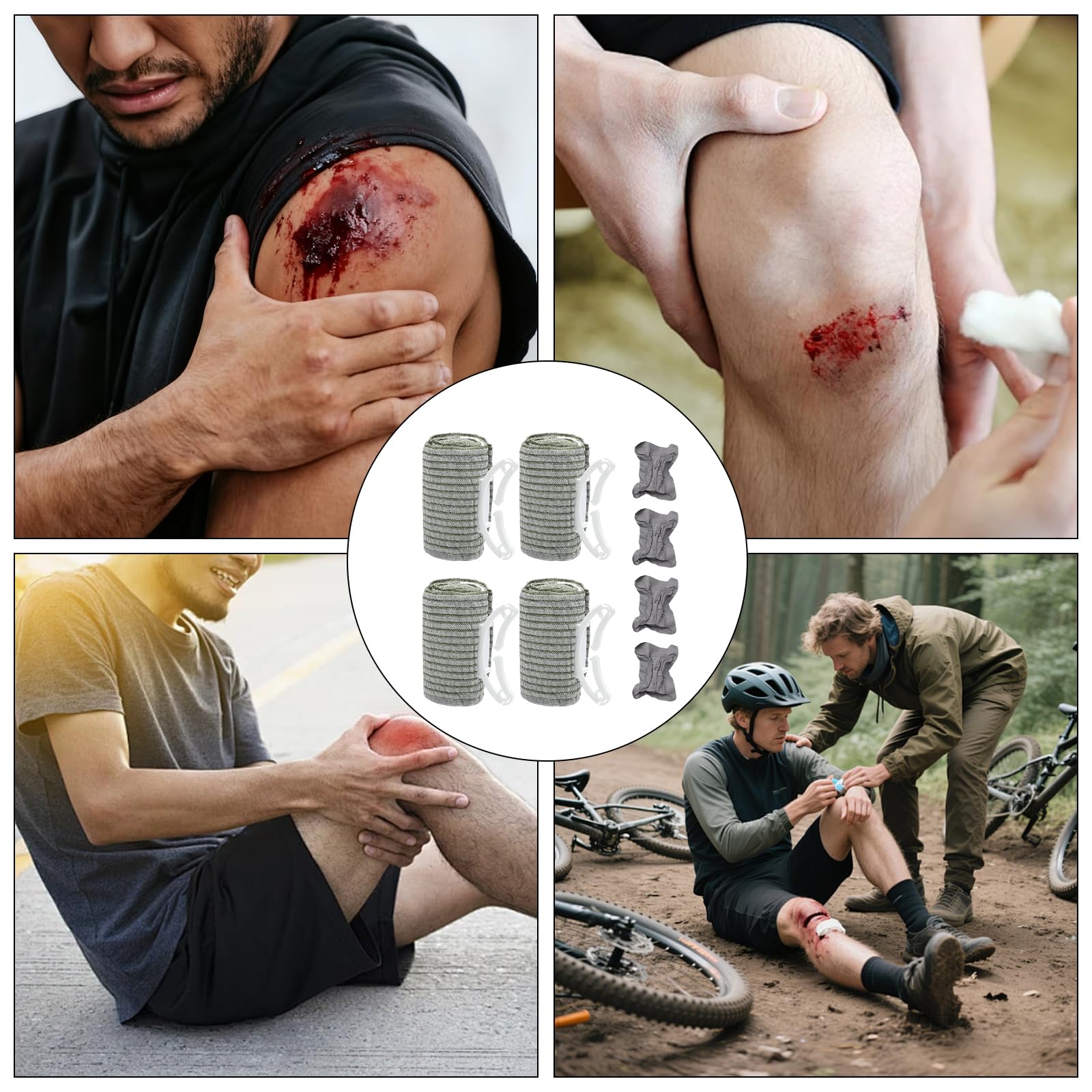 VOSSOT Vendaje israelí para torniquete, 4 unidades, 10,2 cm, vendaje de emergencia, torniquetes, vendaje de compresión para deportes al aire libre, camping, escalada, senderismo
