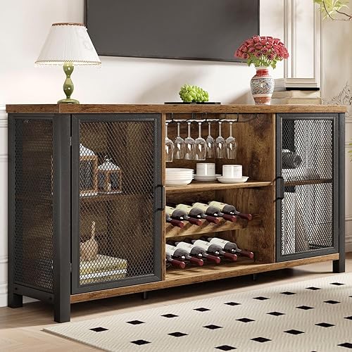 Miniatura 10 de Launica Gabinete de bar de vino negro, gabinete de barra de café con almacenamiento, gabinetes de buffet de cocina de granja con estante para café