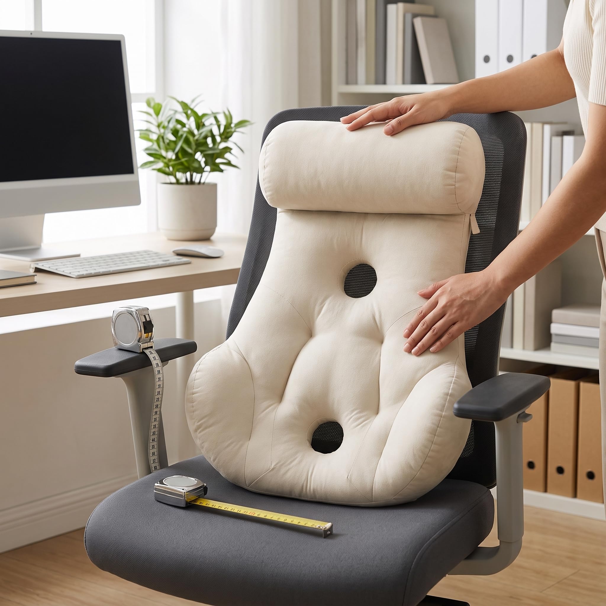 Homyl Almohada Ergonómica para Silla Oficina, Cojín para Aliviar el Dolor Espalda, Beige cálido