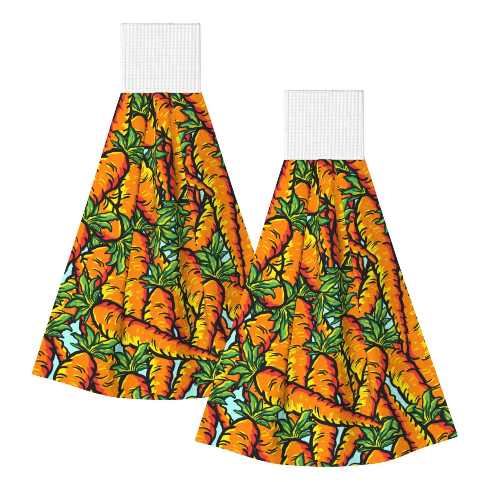 DOPKLNA Carrots, 2 Pcs Hanging Coral Fiber Hand Towels for Bathroom, Absorbent Kitchen Towels