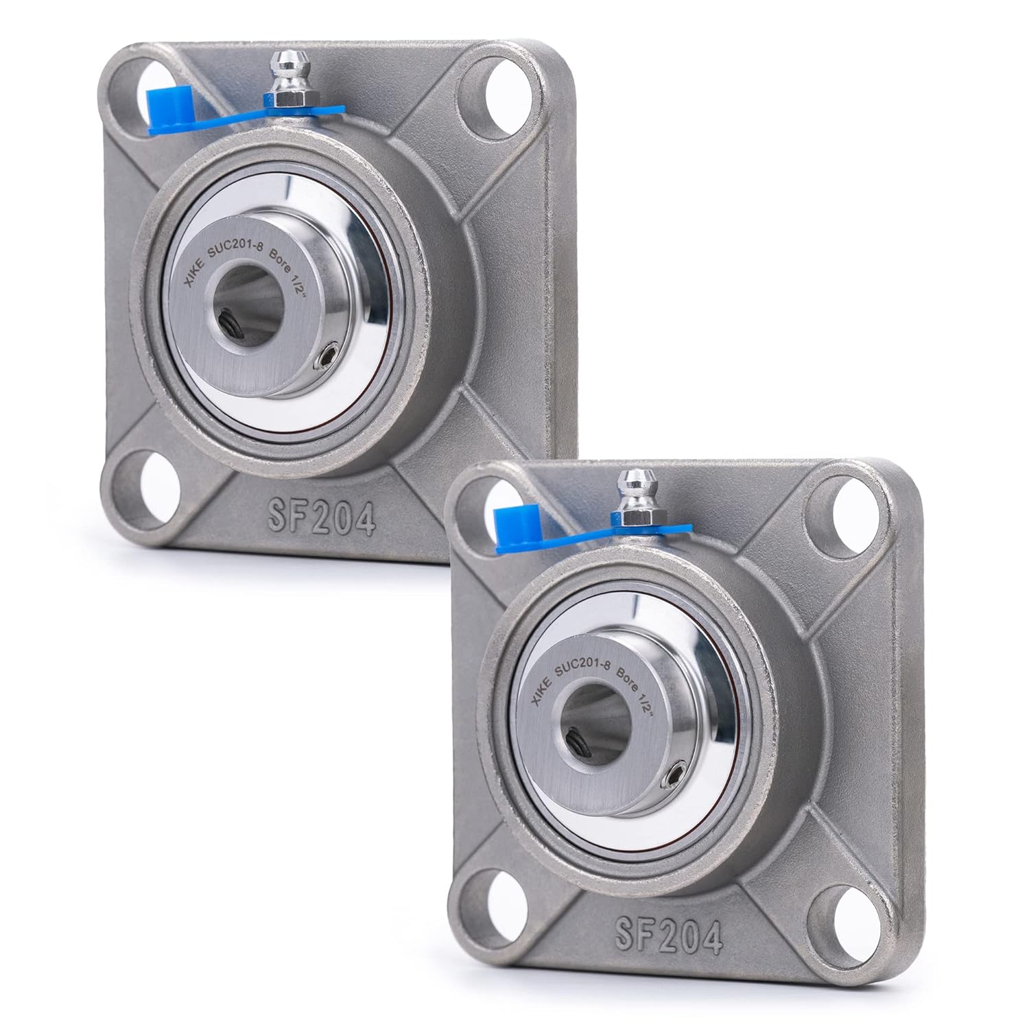 XIKE 2 Pcs SUCF201-8 Bore 1/2" All Stainless Steel Pillow Block Square Flange Mounted Ball Bearings, Solid Base and Self Aligning.