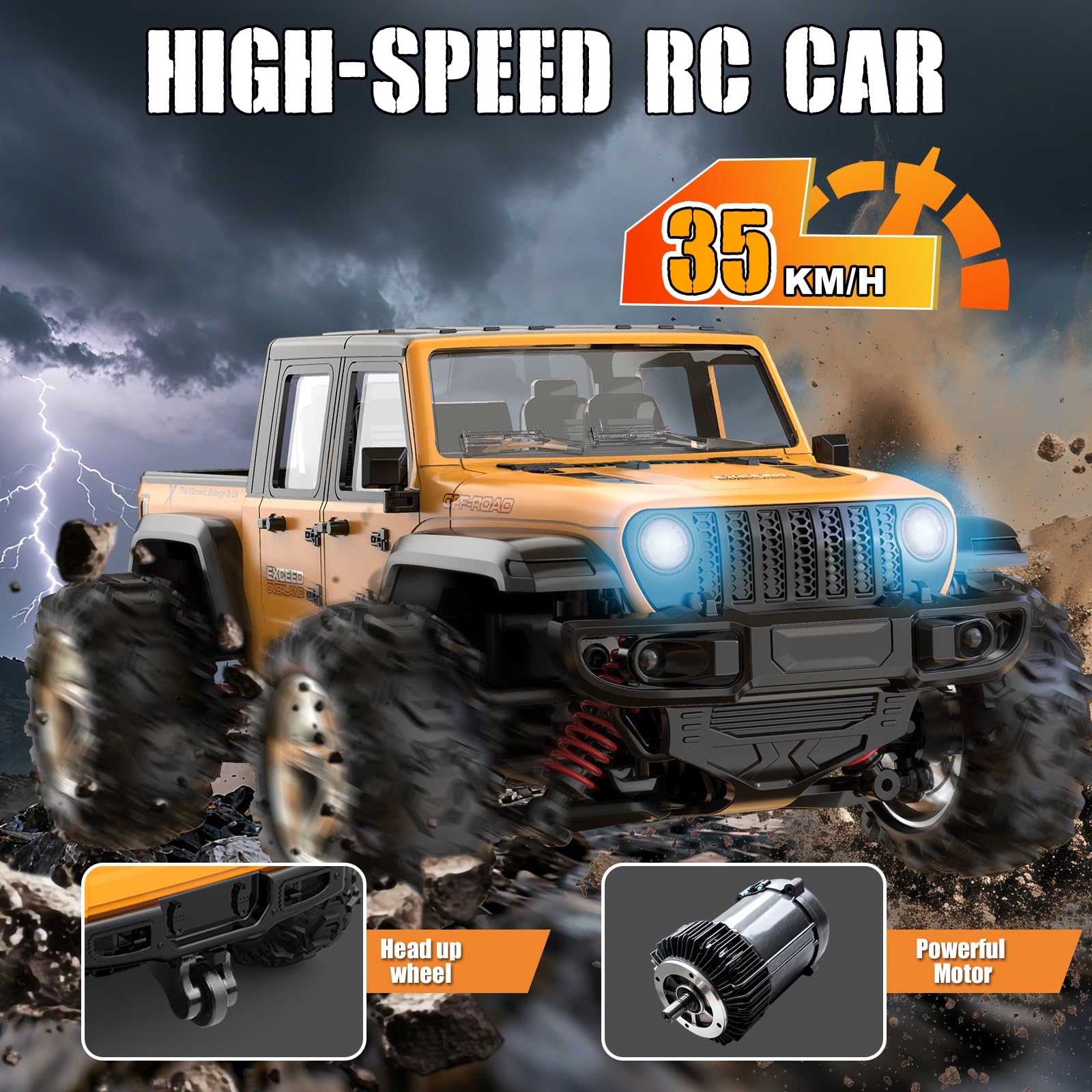 FEIMUOSI Voiture Télécommandée Car Fast Truck : Voiture RC 35 km/h 2,4 GHz 4 Roues Motrices Tout-Terrain Crawler Jouet pour Enfants et Adultes Cadeaux d'anniversaire ou de Noël