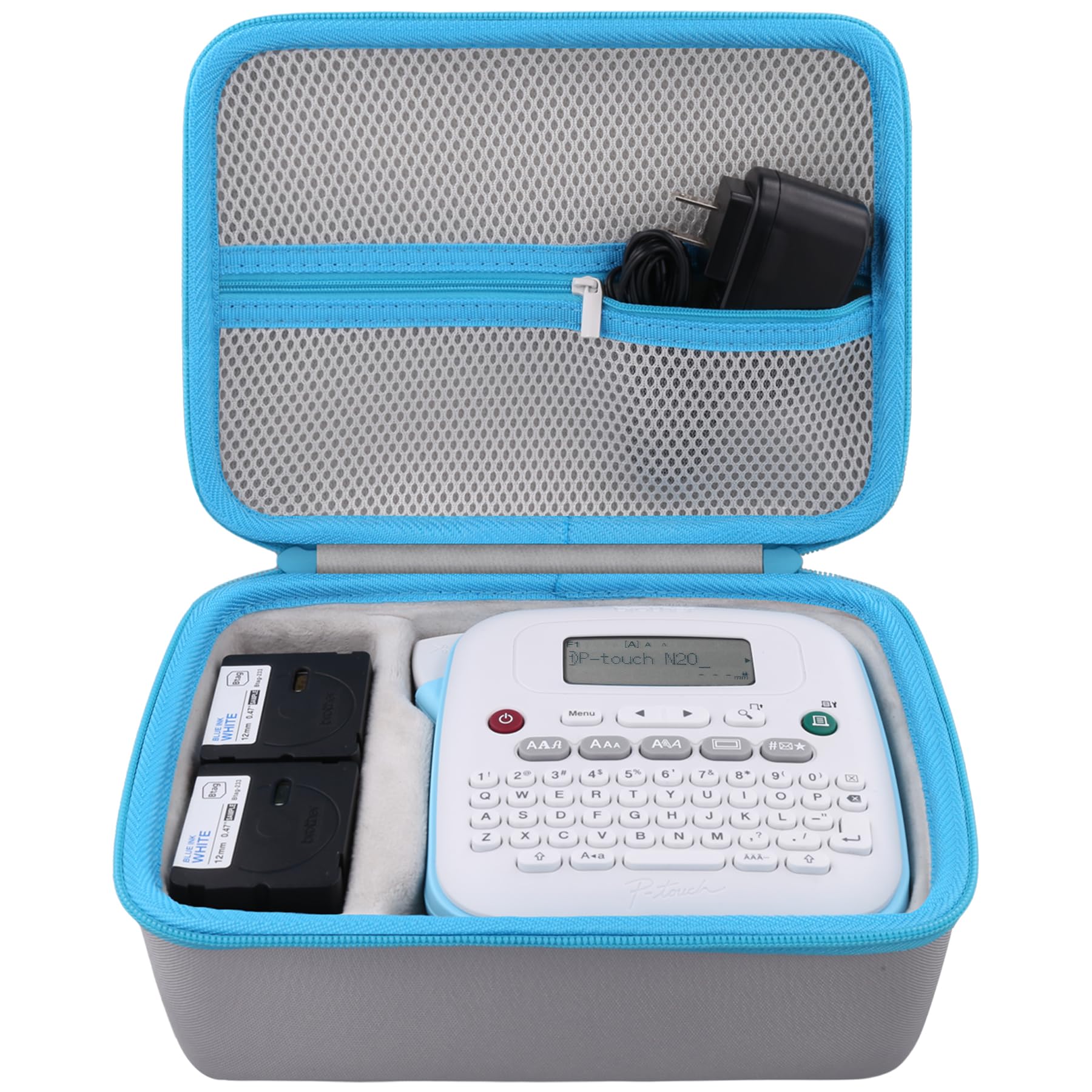 Baval Label Printer Case Compatible with Brother P-Touch PT-N20/PT-N25BT/PT-N25BTV3 Personal Desktop Label Maker(Gray Case,Blue Zipper)