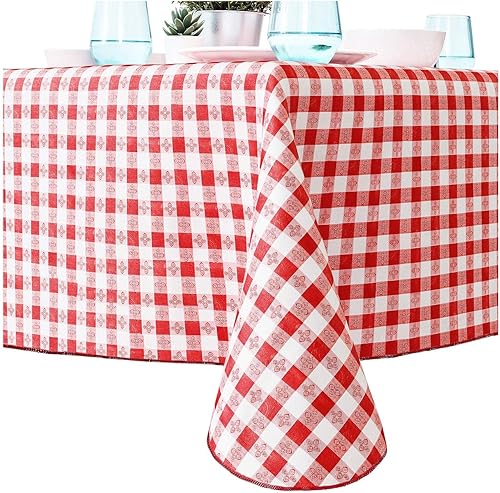 Mantel de vinilo resistente al agua de 52 x 52 pulgadas, 1 paquete. El mejor mantel de cuadros rojos lavable para barbacoas campestres, picnics o