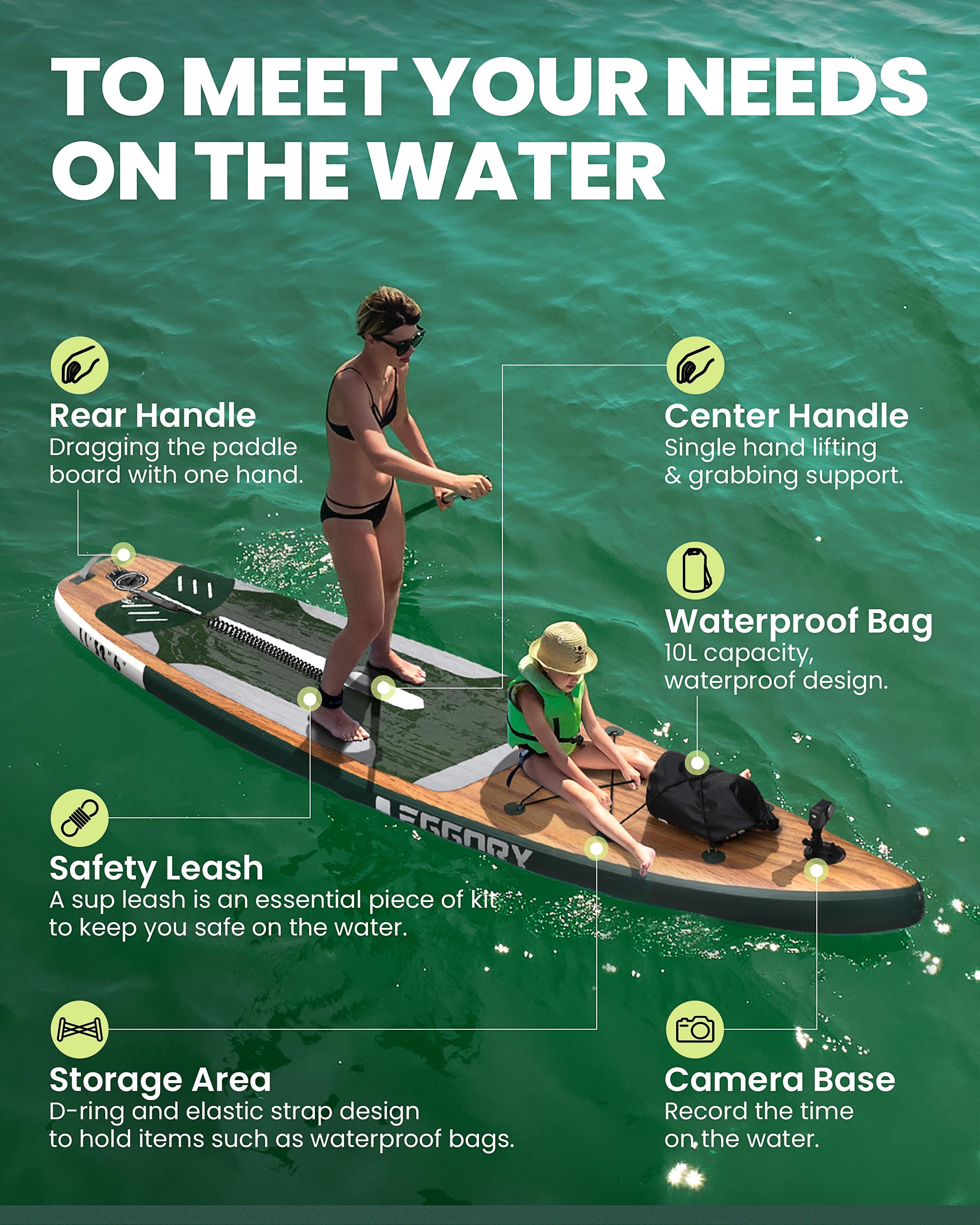 Tavola da surf gonfiabile SUP completa Paddleboard accessori pagaia regolabile, pompa, zaino da viaggio, guinzaglio, borsa impermeabile, tavola per adulti