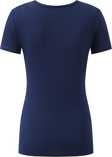Miniatura 4 de OThread & Co. Camiseta de manga corta para mujer, cómoda, con cuello en V, capa elástica básica
