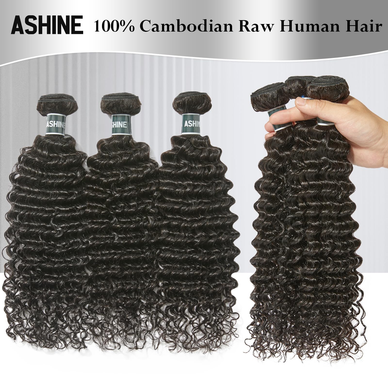 Amazon.com : ASHINE Human Hair Bundles Deep Curly Water Wave  display picture 2