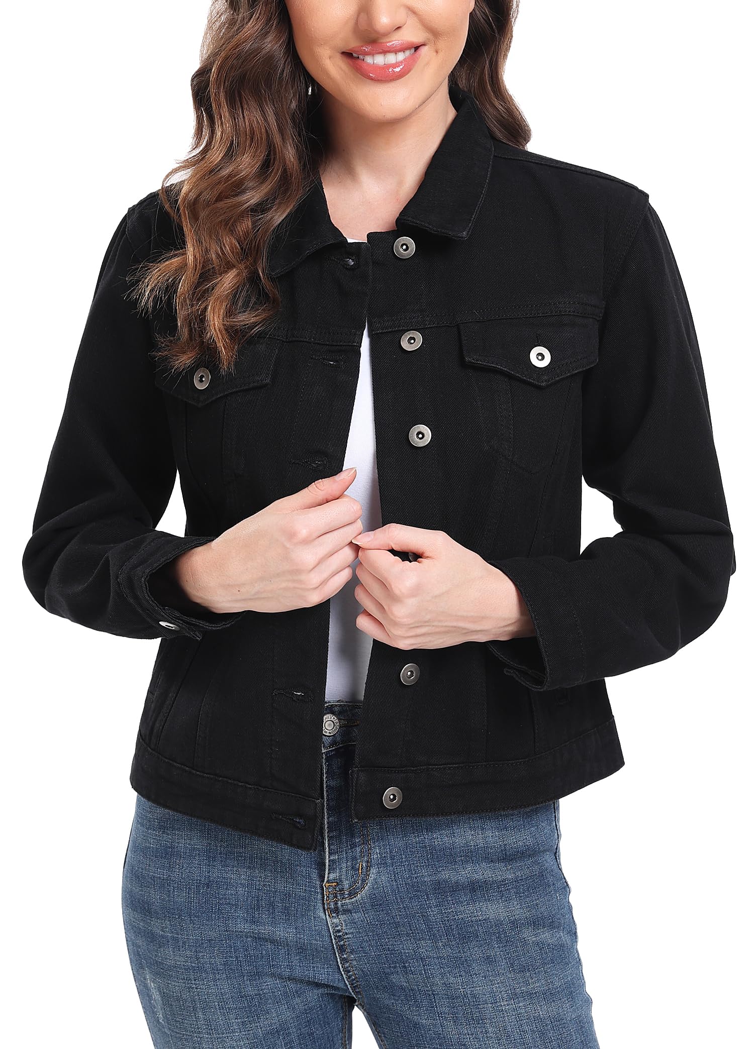 MISS MOLY Women's Denim Jacket Button Up Long Sleeve Basic Trendy Jean Jacket Coat with Pockets