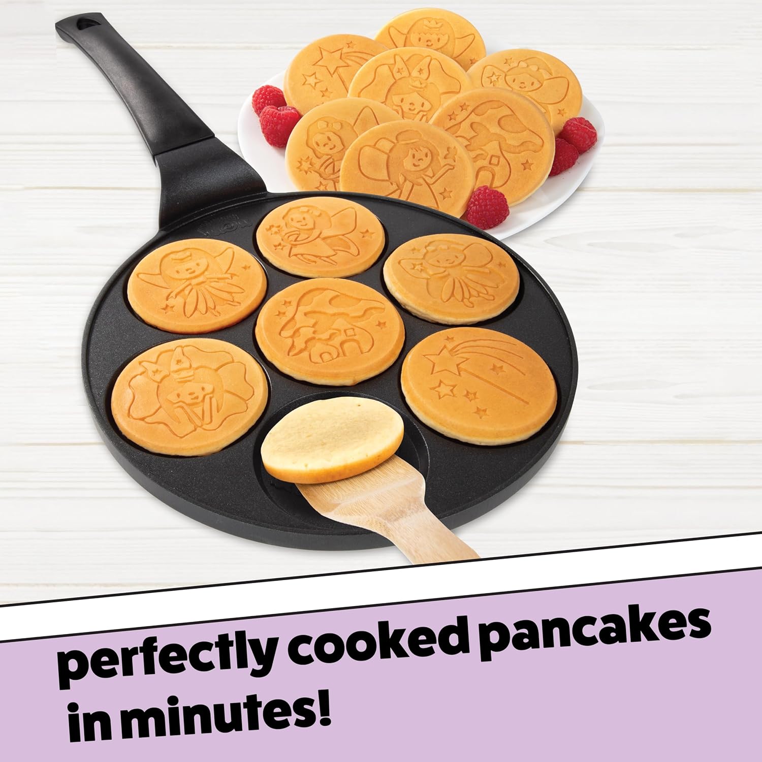 Fairy Friends Mini Pancake Pan- Make 7 Unique Flapjacks- Nonstick Griddle for Breakfast Princess Magic- Quick & Easy Morning Cleanup- Adorable and Bite Sized for Kids Tiny Hands, Gift for Little Girls