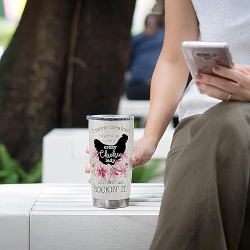 Miniatura 7 de Regalos personalizados de Crazy Chicken Lady  Vaso de acero inoxidable con girasol de pollo de 20 onzas para dueños de pollos  Taza de viaje de