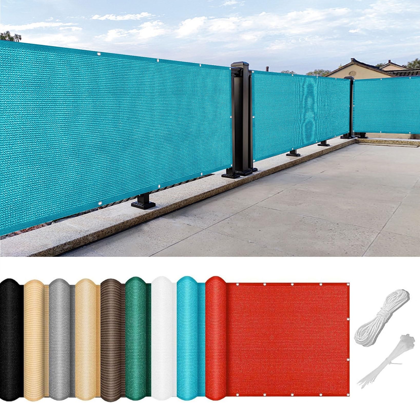 Balcony Privacy Screen Cover 140 x 250 cm Wind and UV Protection Garden Sun Screen Fabric with Cable Ties, Tear-Resistant for Garden, Fence, Terrace, Porch, Sky Blue