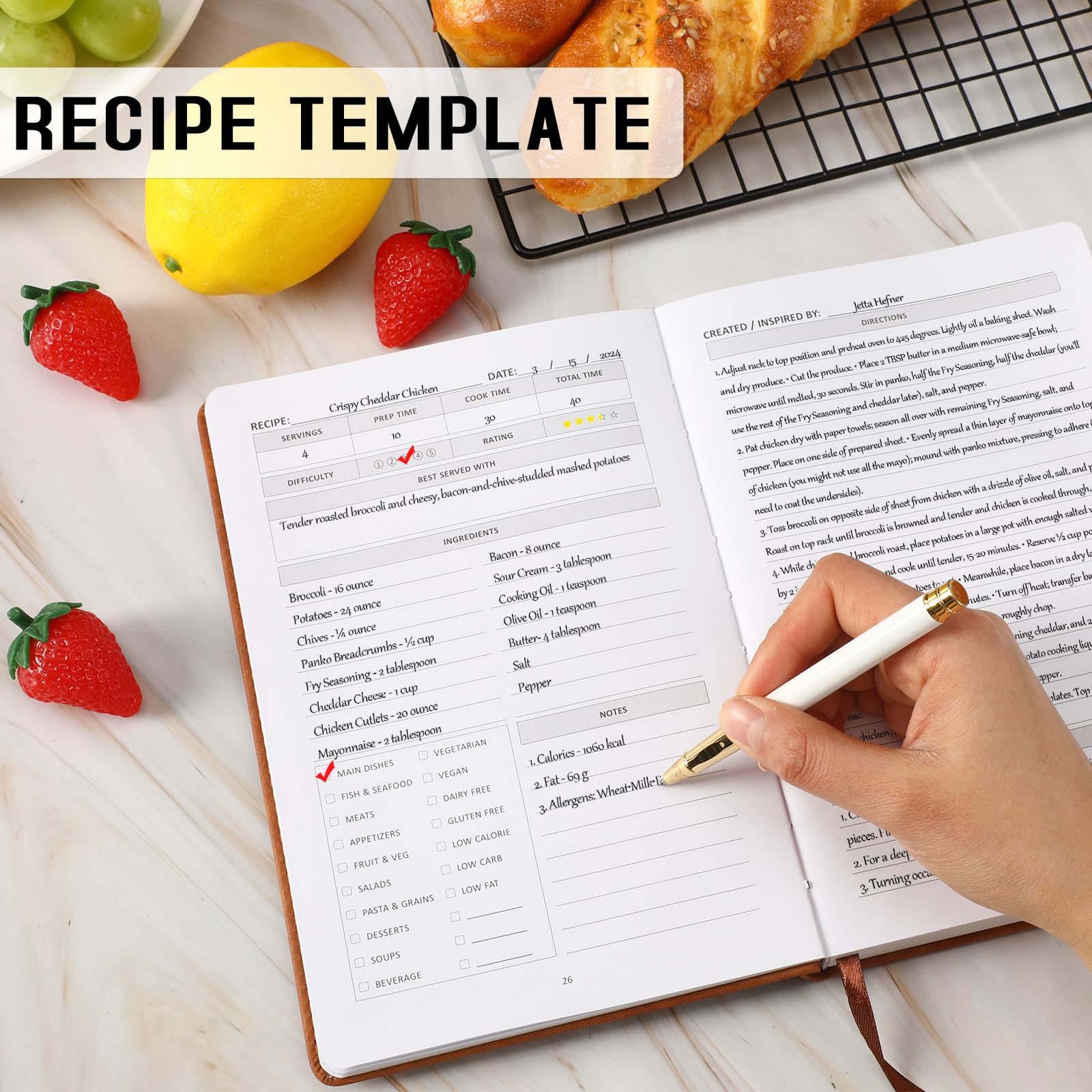 JULEASEL Leeres Rezeptbuch zum Einschreiben eigener Rezepte, Ledereinband, dickes Rezeptsammelbuch mit 236 Seiten, leeres Kochbuch für Familienrezepte, einzigartiges Andenken, Geschenk für