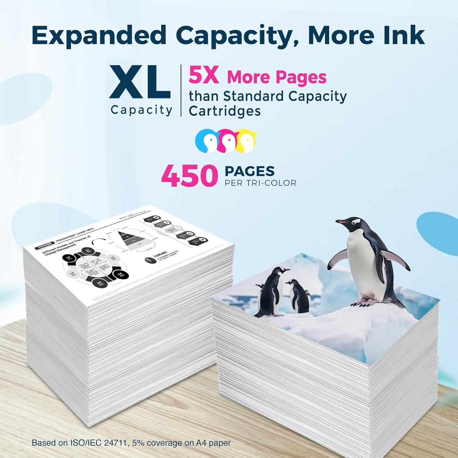 Penguin 65XL Color Ink Cartridges Replacement for Printer Ink HP 65 HP65XL HP65 XL for 5055 3755 3772 2600 2620 2680 5012 5020 5030 5034 2628 Printers (Tri-Color, 2 Pack) for hp 65 Ink cartridges