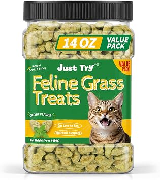 Just Try 14 OZ Cat Grass Treats for Indoor Cats Hairball Control