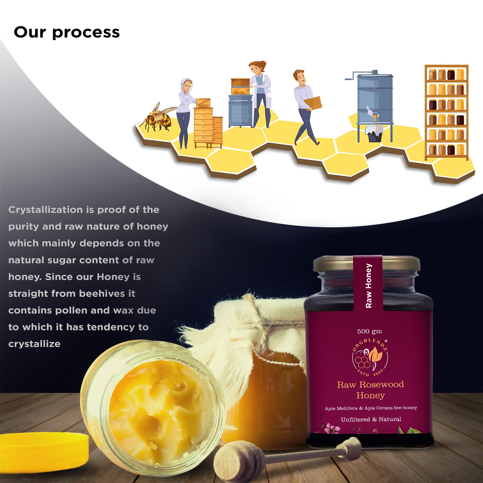 ORGBLENDZ-Certified Organic | Raw unprocessed Sundarbans Forest Rosewood Honey (500 Gm)|Unrefined,Non Pasteurized, Fresh Sugarfree | Chemical Free, No Adulteration 2