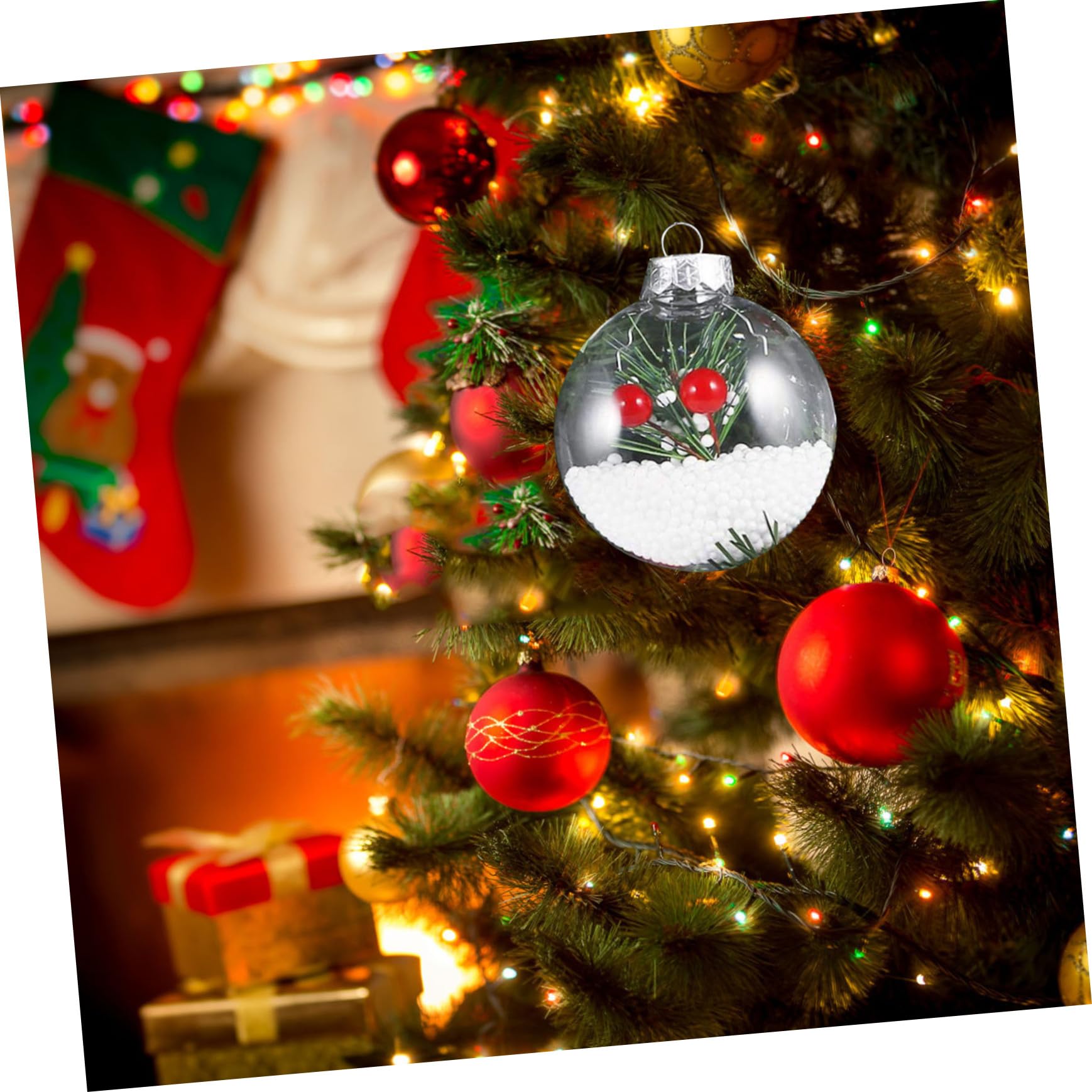Adornos Colgantes Navideños 80mm Transparentes De Plástico, Bolas Planas Hollow DIY, Decoraciones para Árbol De Navidad, 20 Piezas para Manualidades y Fiestas