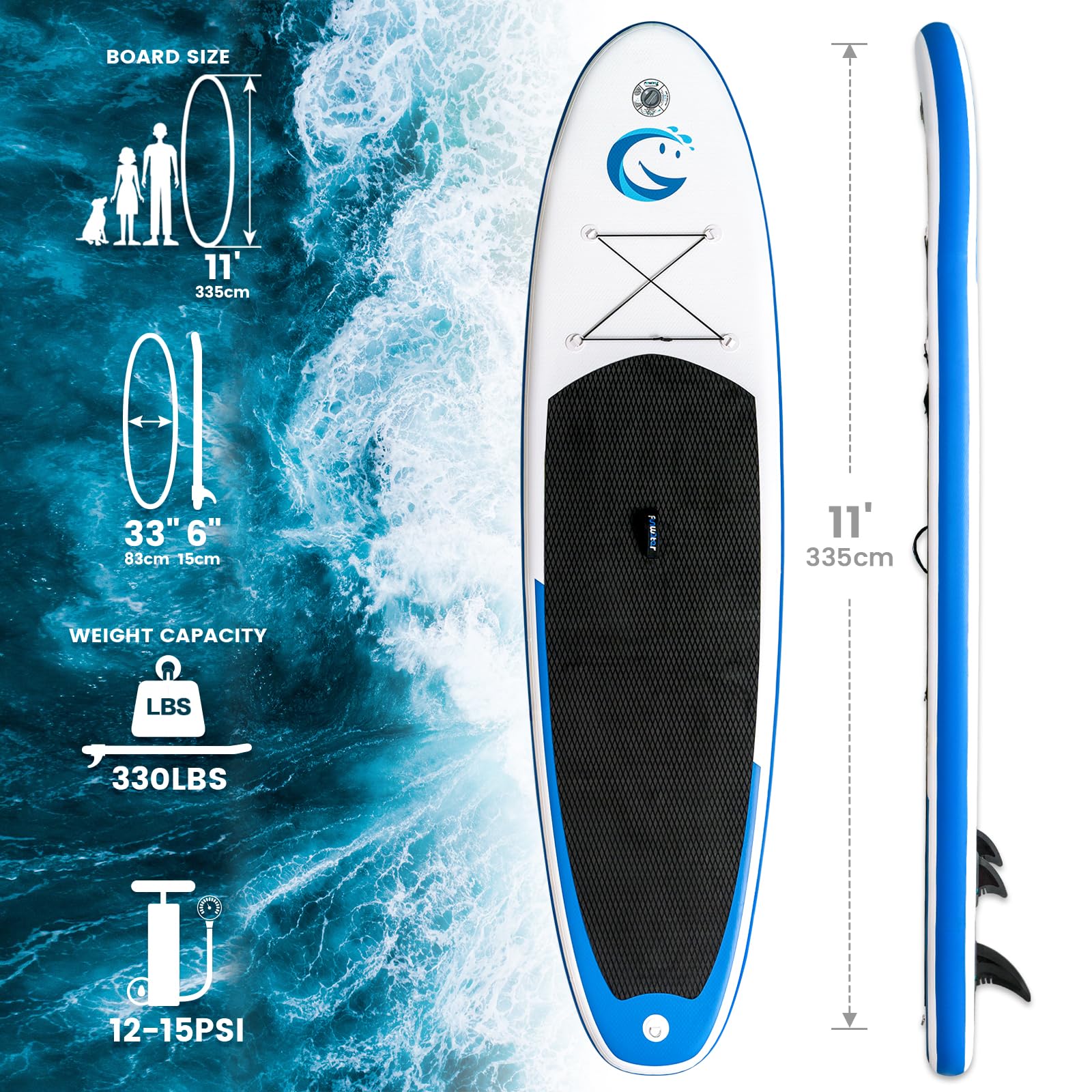 FunWater Tavola Gonfiabile Con Pinne,Guinzaglio Di Sicurezza,Pompa A Mano,Pagaia,Zaino Sup,Per Adulti E Ragazzi Di Tutti I Livelli