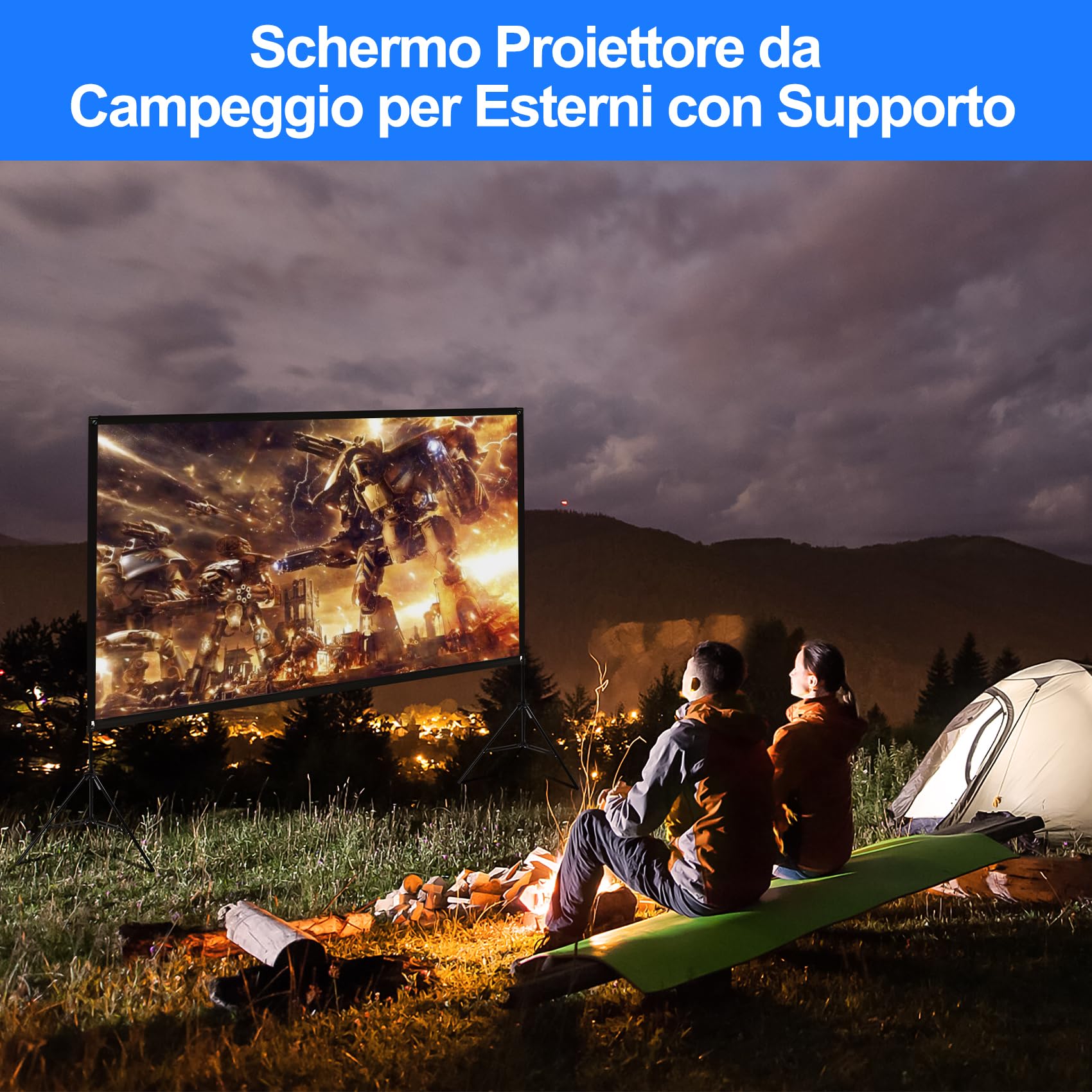 VISULAPEX Schermo per Proiettore con Supporto 120", 4K HD 16:9 Schermo del Proiettore Portatile, Grandangolo di 160 Gradi, Perfetta per Teatro Domestico, il Cinema All'aperto