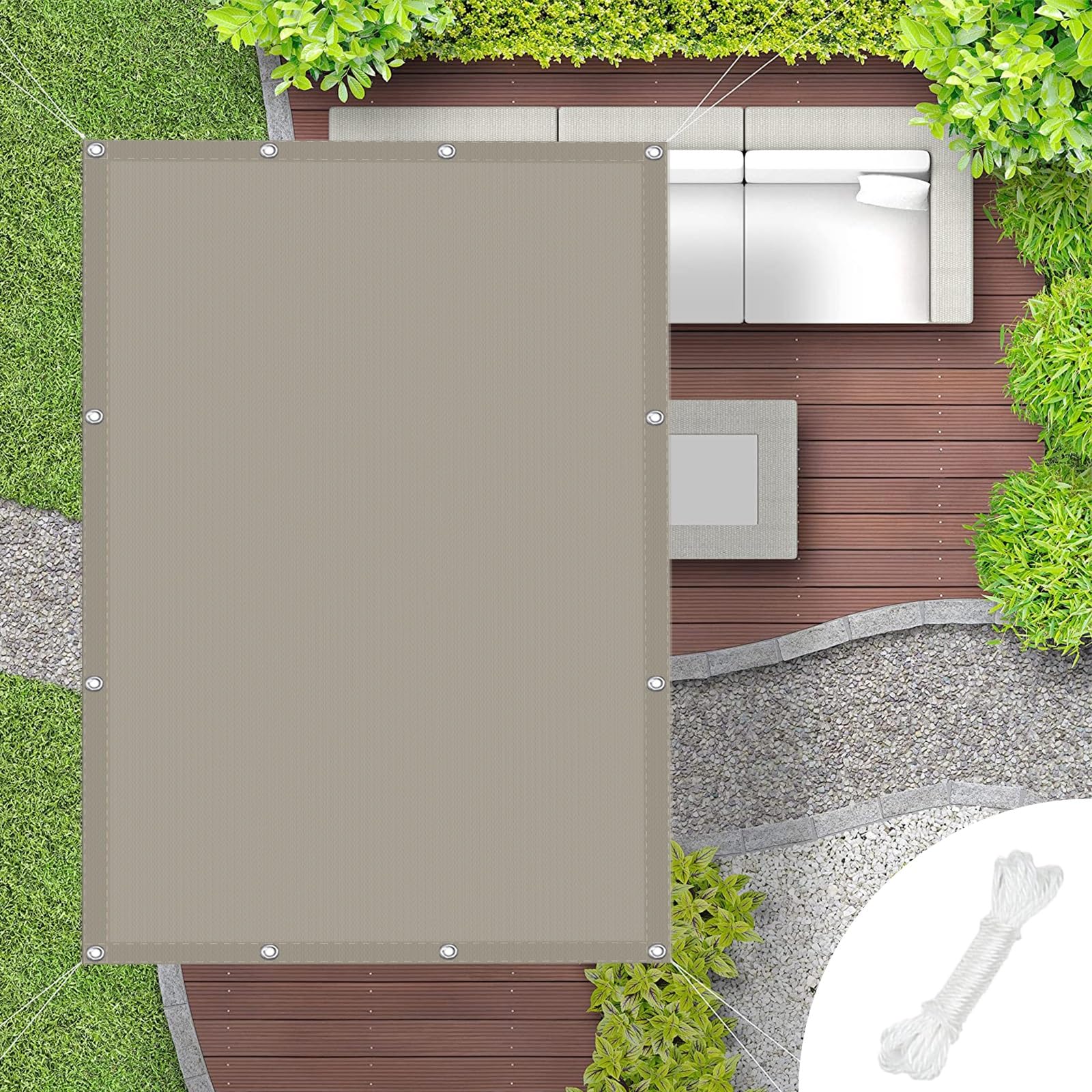 Voile d'ombrage imperméable 1x3.6m kaki en polyester toile PES pour terrasse