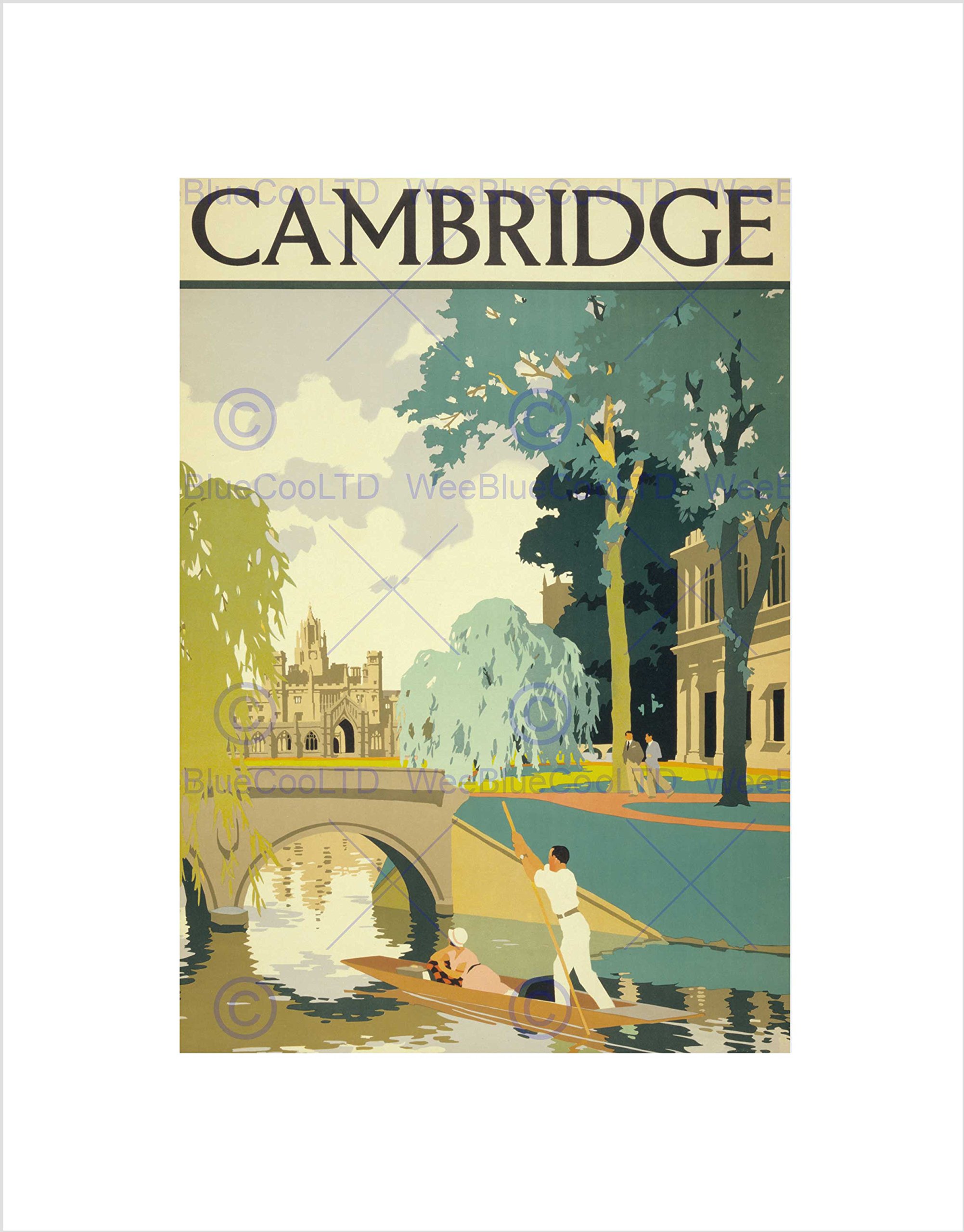 Wee Blue Coo Travel Tourism Cambridge England Cam Punt Bridge Wall Art Print