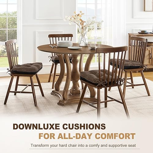 Miniatura 6 de downluxe Cojines de interior para sillas de comedor, almohadillas de espuma viscoelástica con textura capitoné, con lazos y respaldo antideslizante,