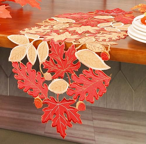 Miniatura 3 de Camino de mesa de otoño de Acción de Gracias, cosecha, apliques bordados, hojas de arce, bufanda, decoración de mesa para el día de Acción de