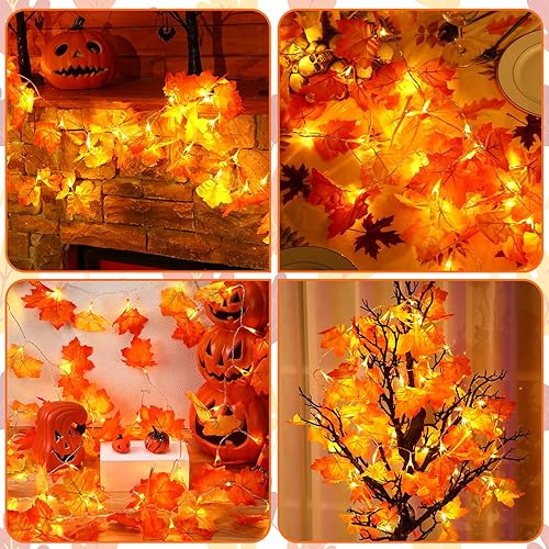 Miniatura 5 de Decoraciones de Halloween, decoración de otoño, tira de luces de hoja de arce con temporizador y control remoto, 20 pies, 60 LED, funciona con