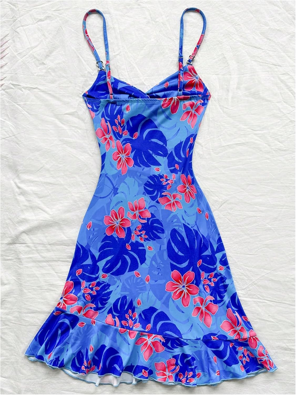 Floerns Women's Summer Tropical Twist Front Ruched Ruffle Hem Bodycon Cami Dress - Image 2