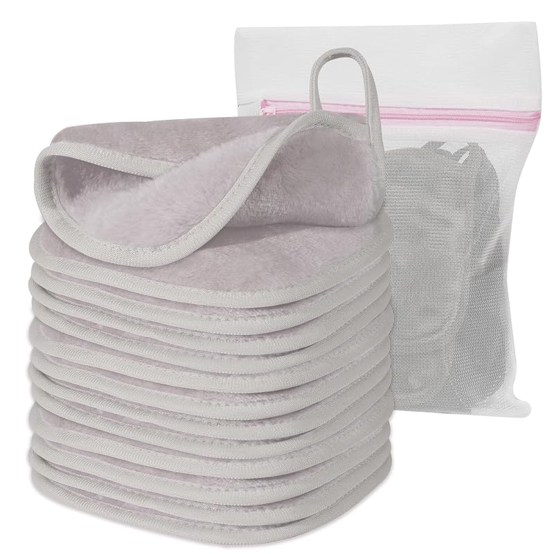 Panos de microfibra para remoção de maquiagem Natwag 15,24 x 15,24 cm, cinza-claro, pacote com 12 e bolsa de tela