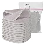 Natwag Makeup Remover Cloth, 6 x 6 Make Up Towels Reusable Face Cloth for Washing Face, 12 Pack Makeup Remover Pads Microfiber Face Washcloth with Mesh Bag, Light Grey