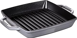 Staub 40511-729-0 Grillpfanne mit zwei Griffen, quadratisch, 23 cm, Gusseisen, graphitgrau, 32 x 30 x 4,5 cm
