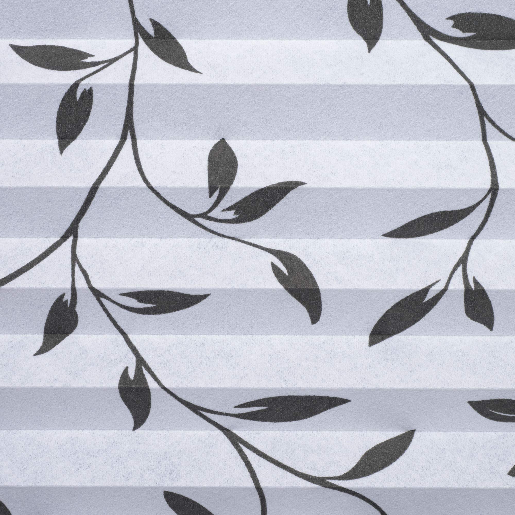 Plissee Filigran / 80 x 210 cm (Breite x Höhe) / Stoff: weiß, Muster: schwarz/lichtdurchlässig, gedrucktes Motiv Blätter/Klemmen=Montage ohne Bohren=Smartfix=Klemmfix-Plissee=Easy-to-fix