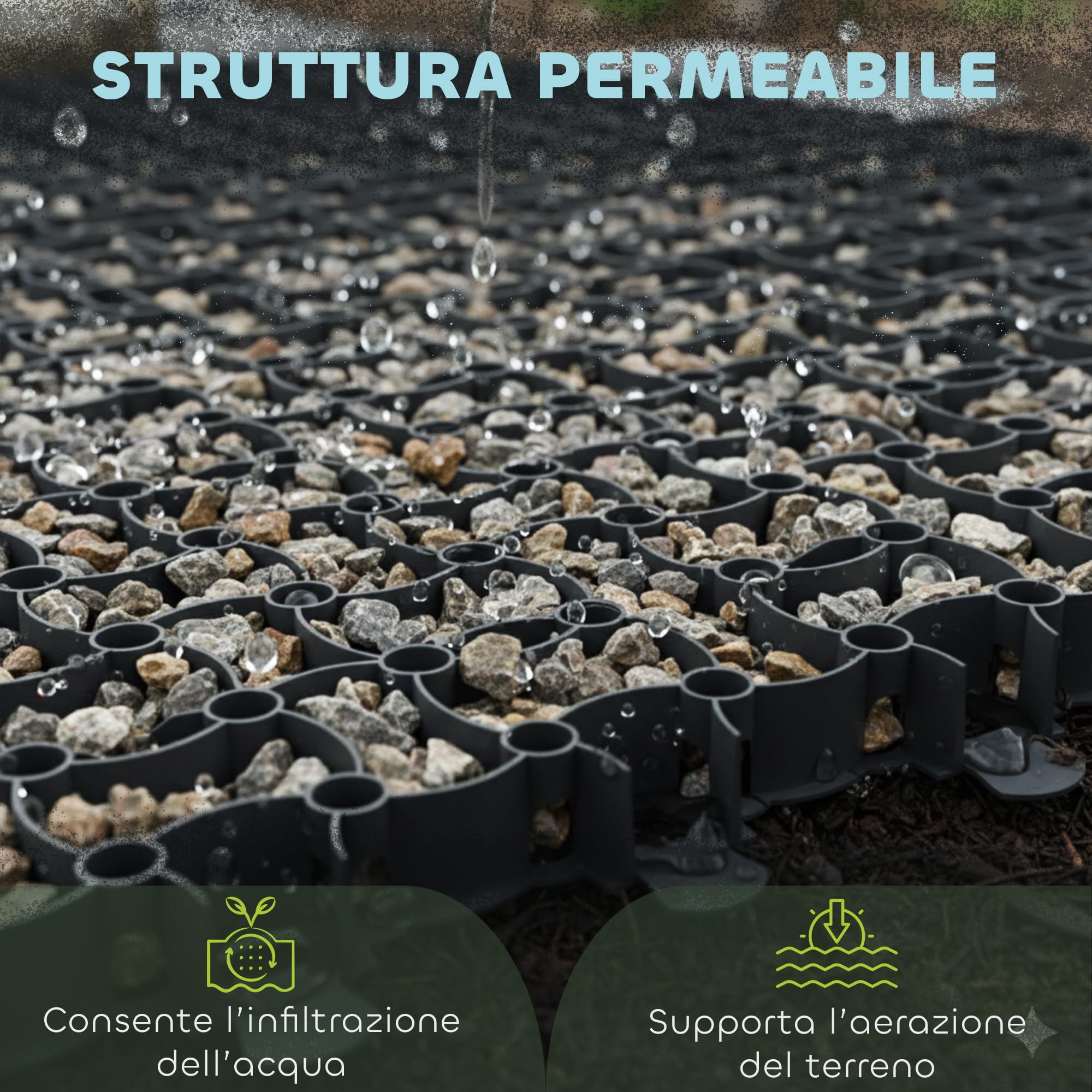 GARDENIX Griglia per prato, 20 pezzi, 50 x 50 cm, 5,00 m², a nido d'ape per prato, in ghiaia, verde