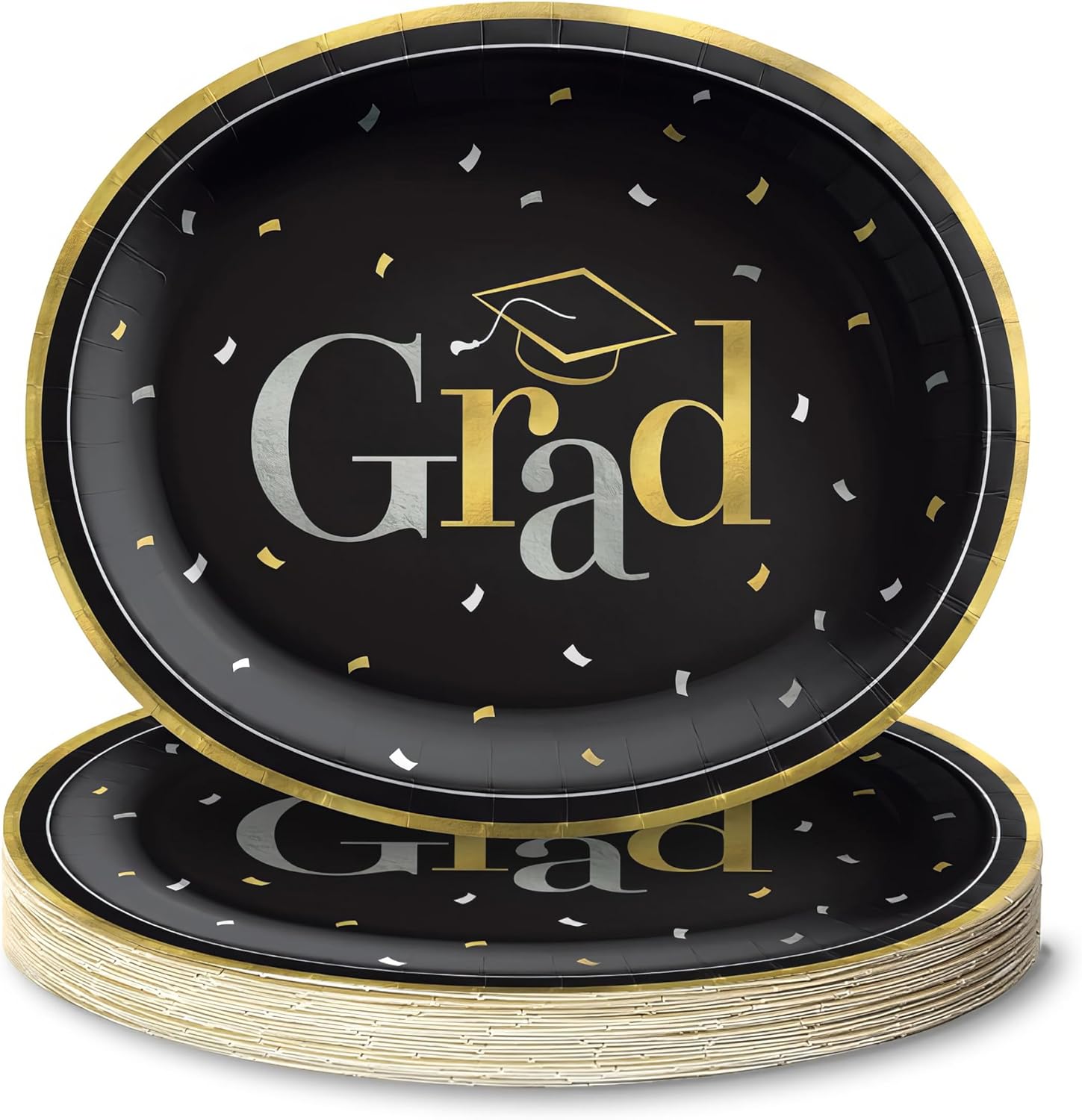 Amscan Stylish Graduation Design Paper Plates - 12" (Pack of 20) - Oval-shaped Plates, Premium Quality & Eco-Friendly Material - Perfect For Grad Parties & Milestone Events, Day To Celebrate