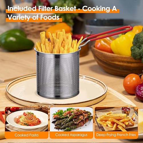 Miniatura 4 de IEUDNS Juego de freidoras para papas fritas, cesta para freír freír y hervir cocina en casa, con tapa