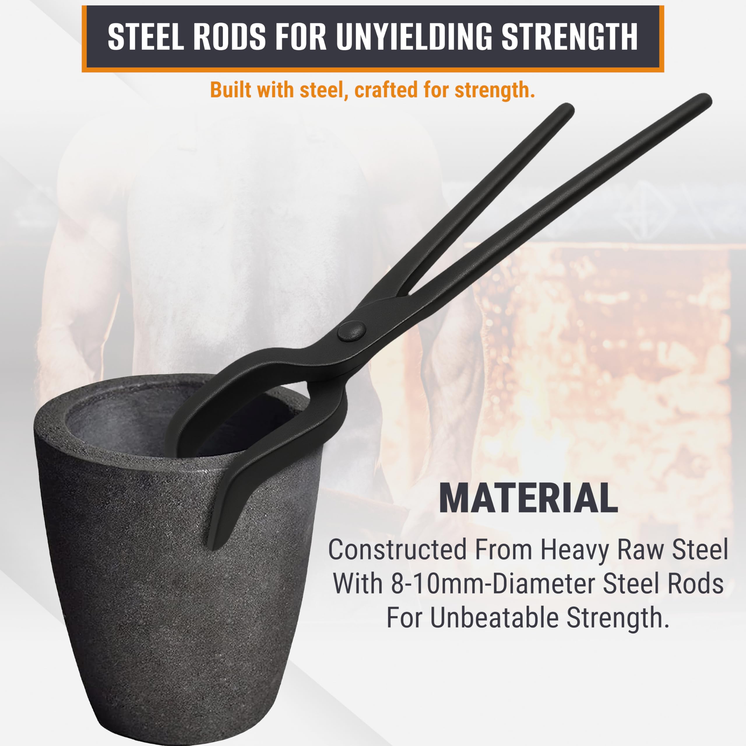 Simond Store Pinzas de metal con bisagras de fundición de herrero de 24 pulgadas para crisoles de grafito y grafito, pinzas de acero resistentes para fundición de refinación de metal dorado, plateado