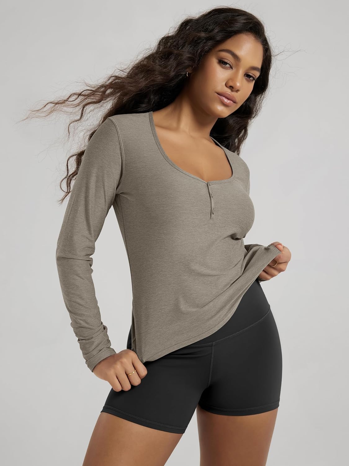 ODODOS Women's Long Sleeve Henley T-Shirt – Ultra Soft odSTRATUM Tech Tee, UPF 50+ Button V-Neck Top - Image 3