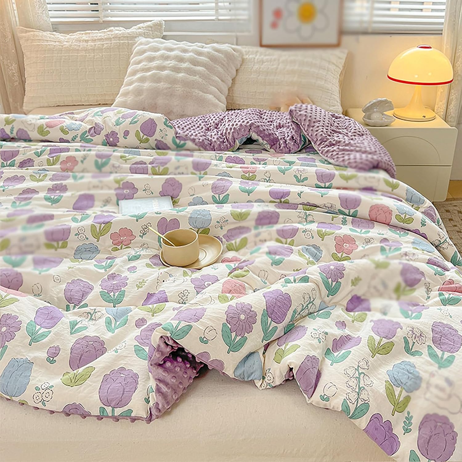 All Season Down Bed Blanket, 100% Cotton Shell Quilt Reversible Coverlet Quilted Blanket Warm & Cooling Blanket Comforter with Print Washable,Color 1,200x230cm 5kg