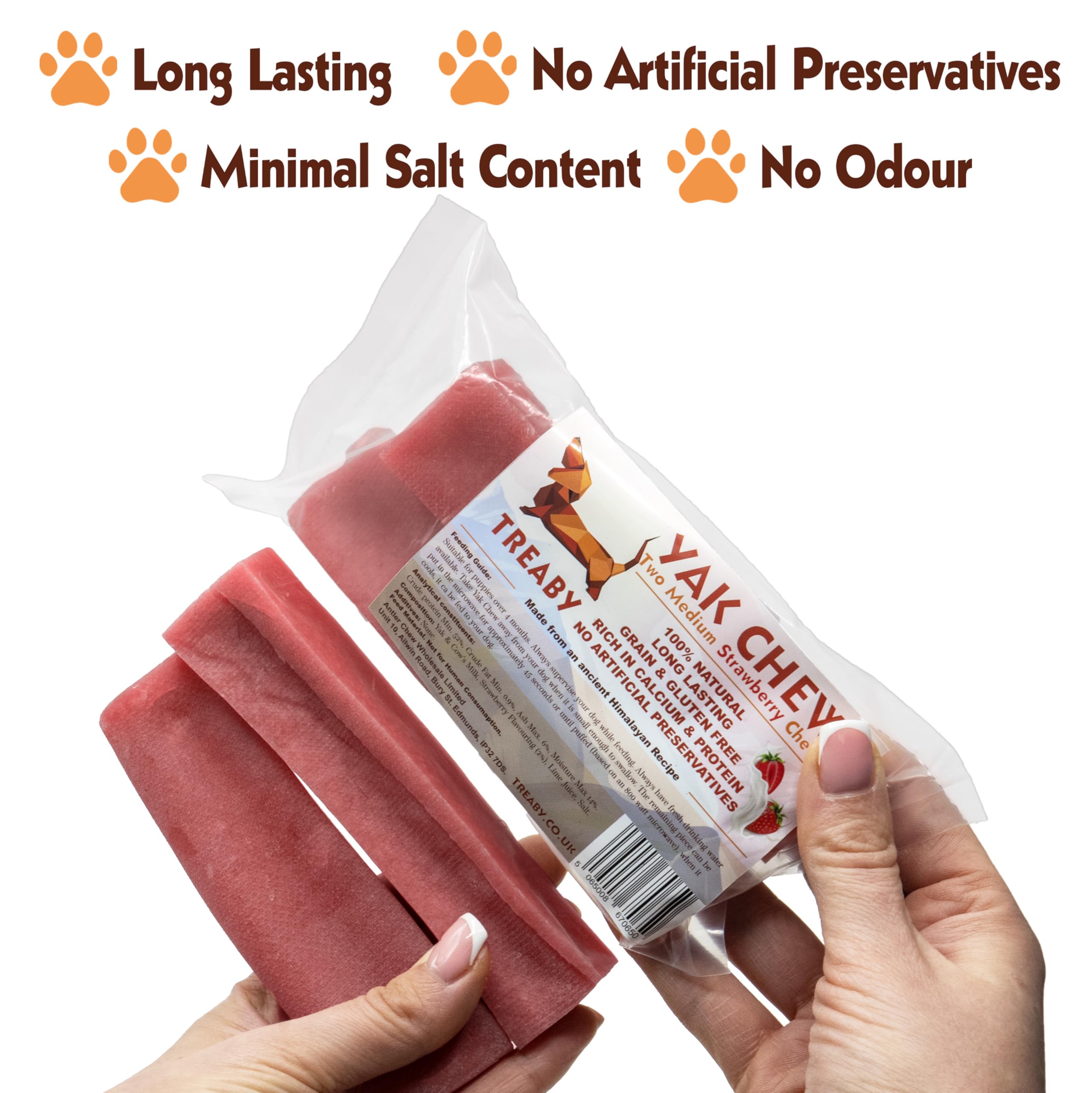 Treaby Strawberry Himalayan Yak Milk Chews, Medium Dental Sticks (2 in Pack - Image 2