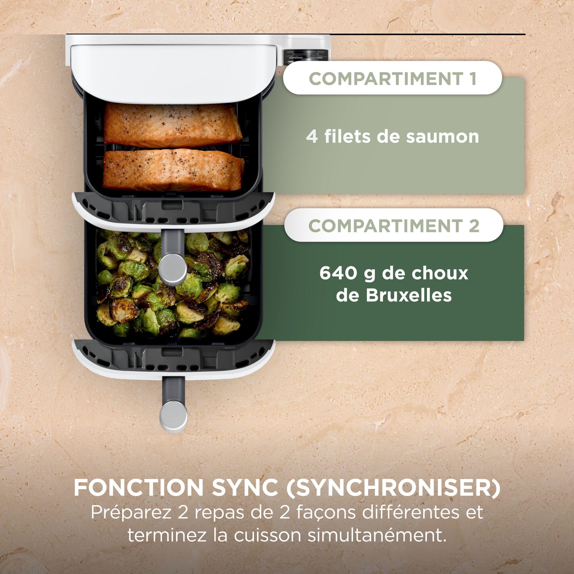 NINJA Double Stack XL Air Fryer, Friteuse sans huile Verticale Double Tiroir 4 Niveaux de Cuisson, 2 Tiroirs, 2 Grilles, Capacité de 9,5 L, 6 Fonctions, 8 Portions, Pinces, Blanc SL400EUWH