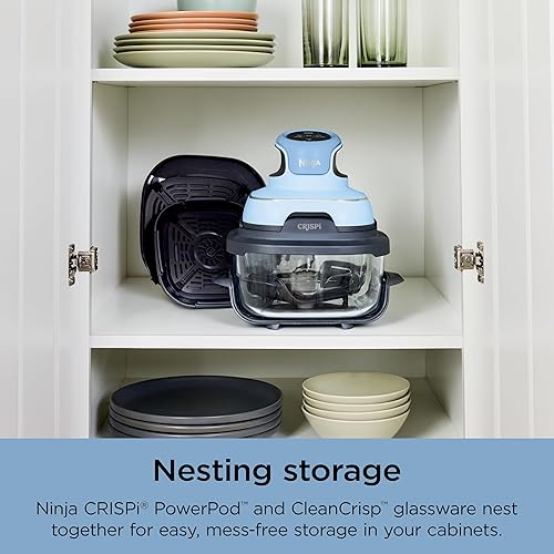 Miniatura 11 de Ninja Crispi - Sistema de freidora de aire portátil de vidrio 4 en 1, recipientes de vidrio de 4QT y 6 tazas con tapas de almacenamiento, comidas