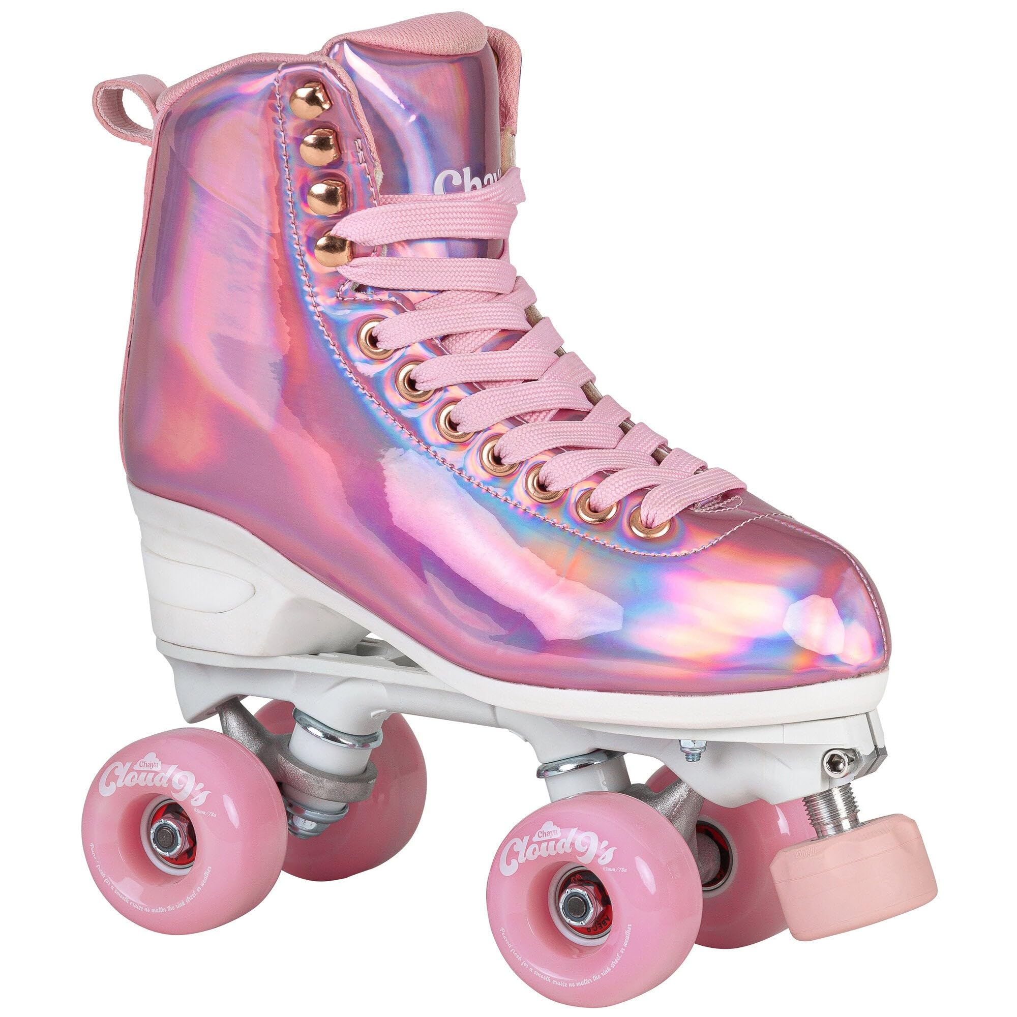 Chaya Rollschuhe Elite Space Holographic - Roller Skates für Damen und Herren im Retro-Look für Roller-Disco - Roll-Schuhe in Rosa holographisch
