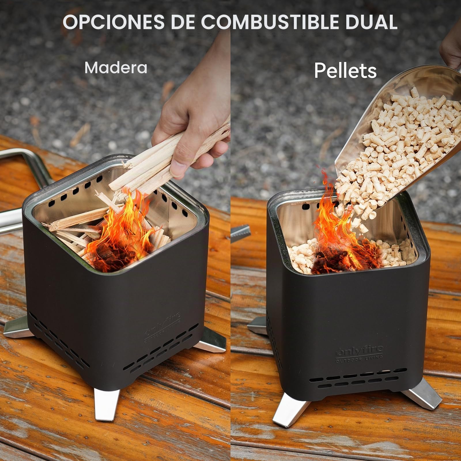 Onlyfire 16,5 cm Cuadrado Brasero sin Humos de Mesa, Mini Brasero Portátil con Soporte para Macetas y Bolsa de Transporte, para Acampar Al Aire Libre Tailgating Patio Trasero, Acero Inoxidable, Negro