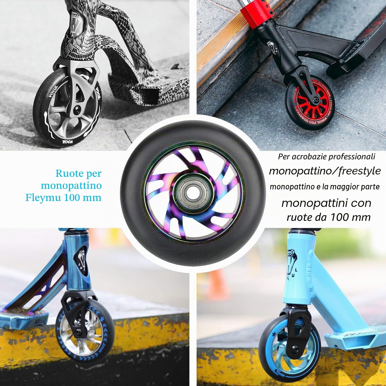 Stunt Scooter Ruote 100 mm per Freestyle, Ricambio Rotelle ABEC-9 Cuscinetto per Motorini Stunt e Freestyle