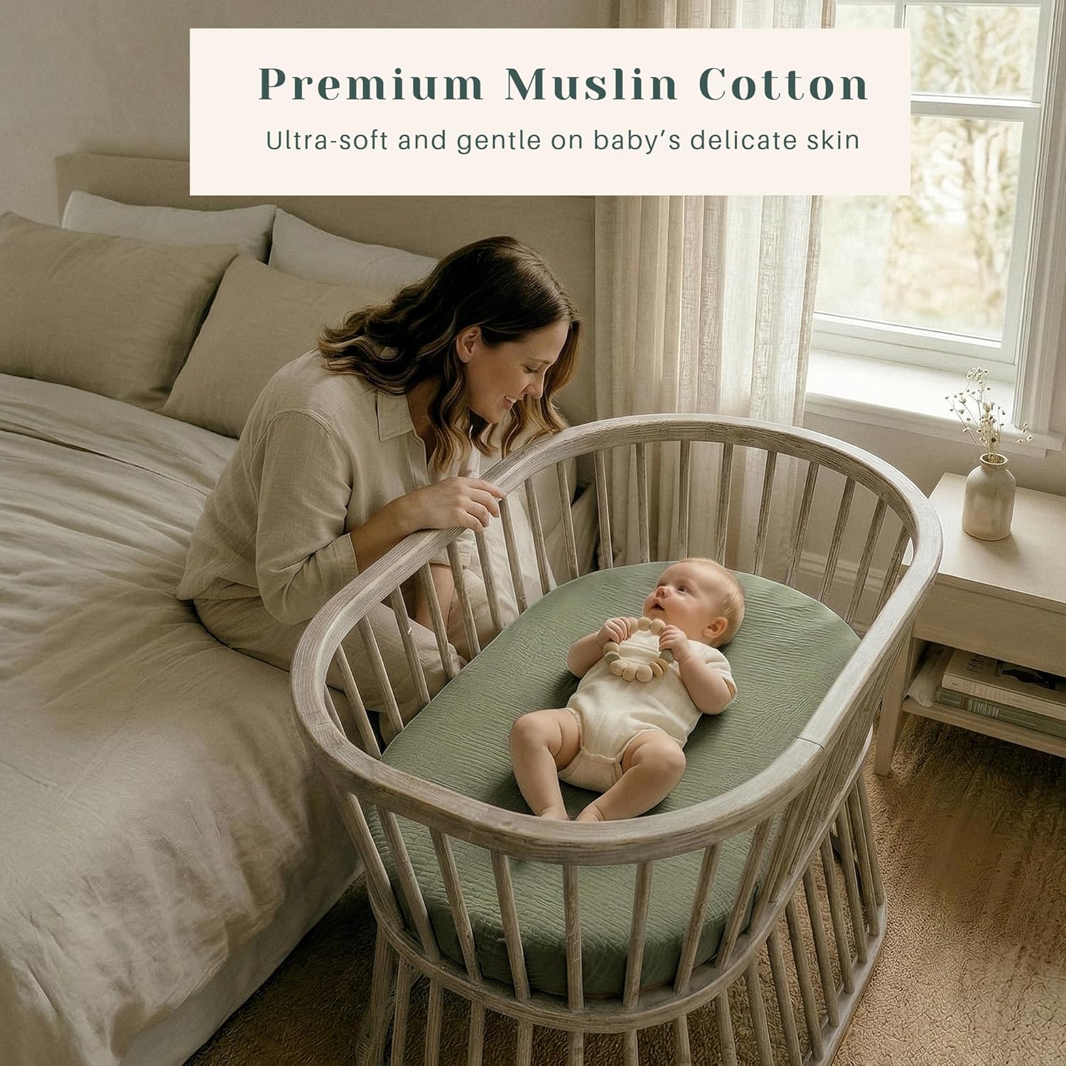 Baby Muslin Bassinet Sheets 3 Pack for Boys & Girls, Soft Breathable Cotton Bassinet Mattress Cover, Universal Fit for Hourglass, Oval, and Rectangle Mattress (Spring Meadow)