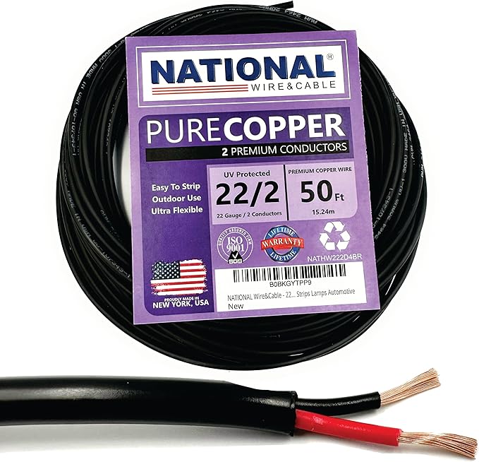 NATIONAL Wire & Cable 22 AWG 2Conductor Premium Copper Wire, 50 ft