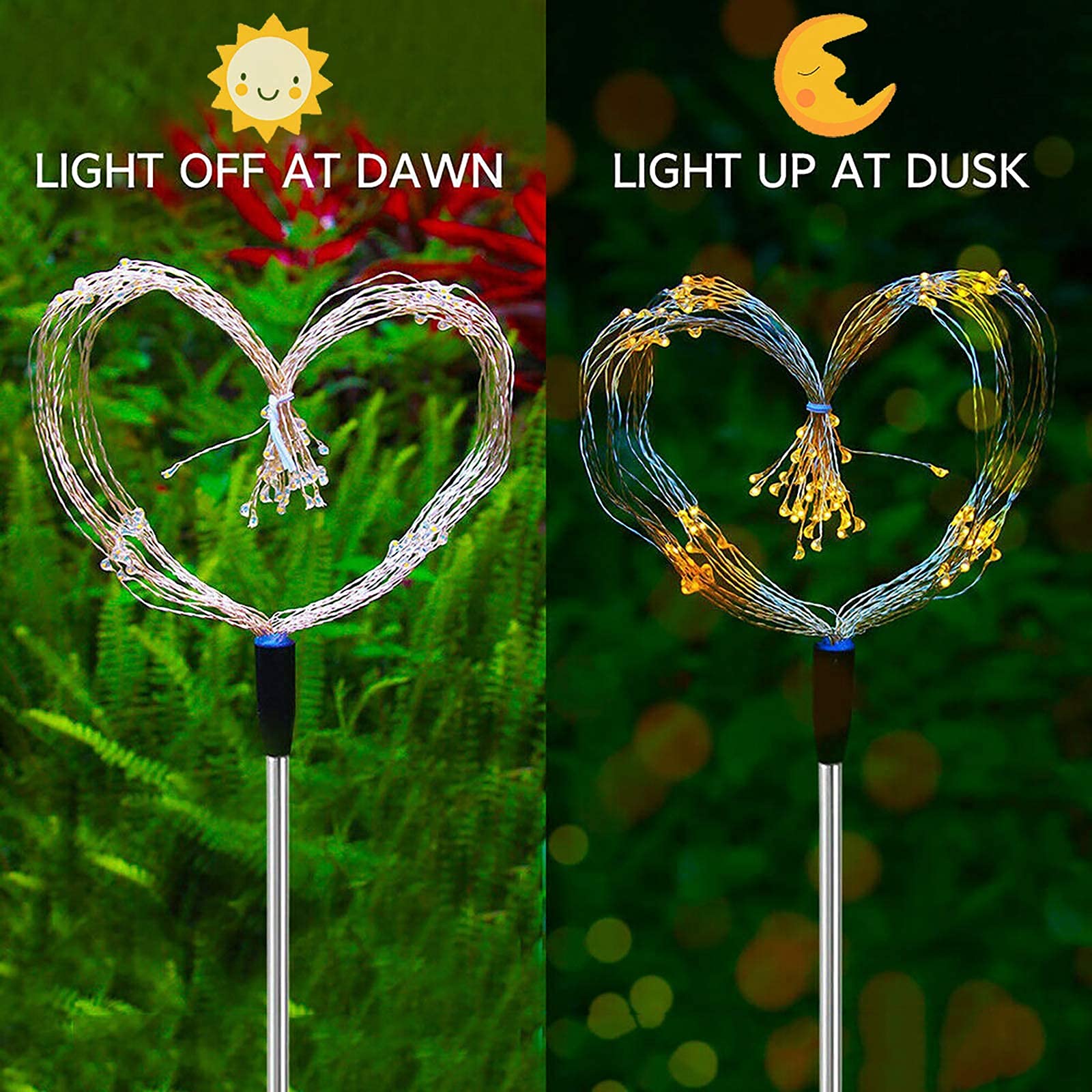 yowin Luci Solari per Giardino 2 Pezzi 120 LED Lucine da Esterno Energia Solare Fuochi D'artificio IP65 Impermeabile 8 Modalità Decorative Lampade per Vialetto Prato Aiuola Feste - Multicolore